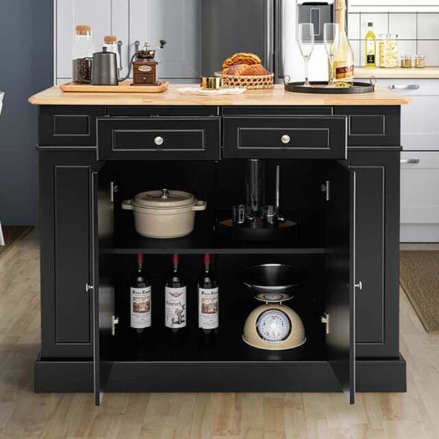Costway Black Extendable Worktop Drop Leaf Kitchen Island with Adjustable Shelf - Size: 120 x 60 x 92cm - Wilko - image 1