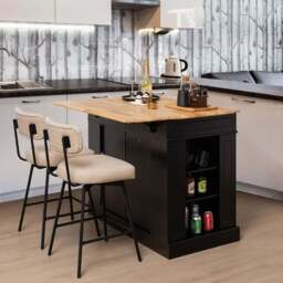 Costway Black Extendable Worktop Drop Leaf Kitchen Island with Adjustable Shelf - Size: 120 x 60 x 92cm - Wilko - thumbnail 5
