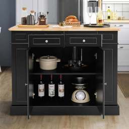 Costway Black Extendable Worktop Drop Leaf Kitchen Island with Adjustable Shelf - Size: 120 x 60 x 92cm - Wilko - thumbnail 1