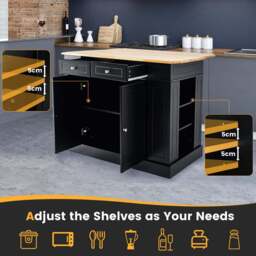 Costway Black Extendable Worktop Drop Leaf Kitchen Island with Adjustable Shelf - Size: 120 x 60 x 92cm - Wilko - thumbnail 7