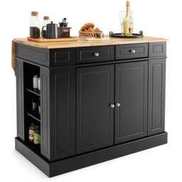 Costway Black Extendable Worktop Drop Leaf Kitchen Island with Adjustable Shelf - Size: 120 x 60 x 92cm - Wilko - thumbnail 3