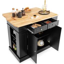 Costway Black Extendable Worktop Drop Leaf Kitchen Island with Adjustable Shelf - Size: 120 x 60 x 92cm - Wilko - thumbnail 4