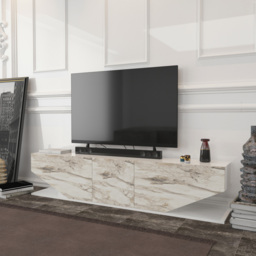 Decorotika Pearl 3 Door 2 Shelf White and White Marble Effect Modern TV Unit - Size: 40 x 180 x 30cm - Multi - Wilko - thumbnail 7