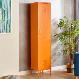 MMT Furniture Designs Single Door Orange Metal Tall Locker Cabinet - Size: 180 x 38.5 x 38.5cm - Wilko - thumbnail 1