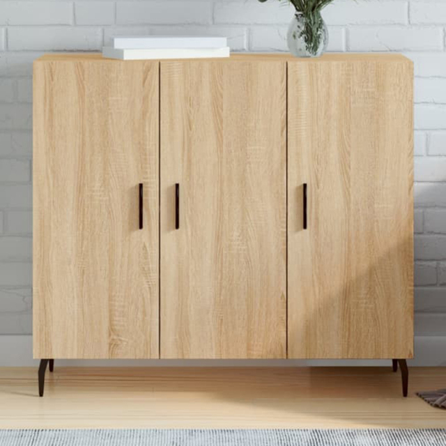 vidaXL 3 Door Sonoma Oak Sideboard with Metal Legs - Size: 80 x 90 x 34cm - Brown - Wilko - image 1