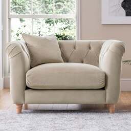 Elsie Chesterfield Putty Plush Velvet Armchair - Size: 71 x 118 x 101cm - Grey - Wilko - thumbnail 1