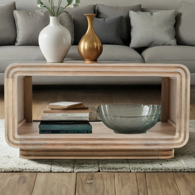 Brooklyn Hudson Single Shelf Carved Mango Wood Coffee Table - Brown - Wilko - image 1