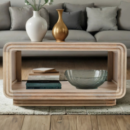 Brooklyn Hudson Single Shelf Carved Mango Wood Coffee Table - Brown - Wilko - thumbnail 1