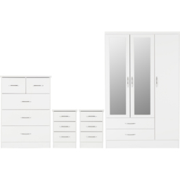 Seconique Nevada White 4 Piece Bedroom Furniture Set - Size: 3 Door - Wilko - thumbnail 3