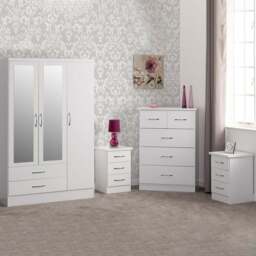 Seconique Nevada White 4 Piece Bedroom Furniture Set - Size: 3 Door - Wilko