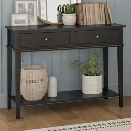 Dorel Franklin 2 Drawer Single Open Shelf Black Console Table - Size: 76 x 104 x 40cm - Wilko - thumbnail 1