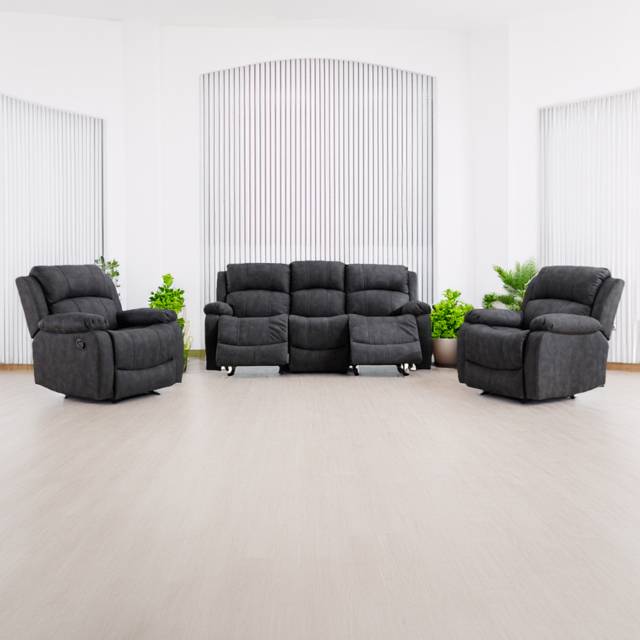 Furniture One 5 Seater Grey Manual Recliner Sofa Set - Wilko - image 1