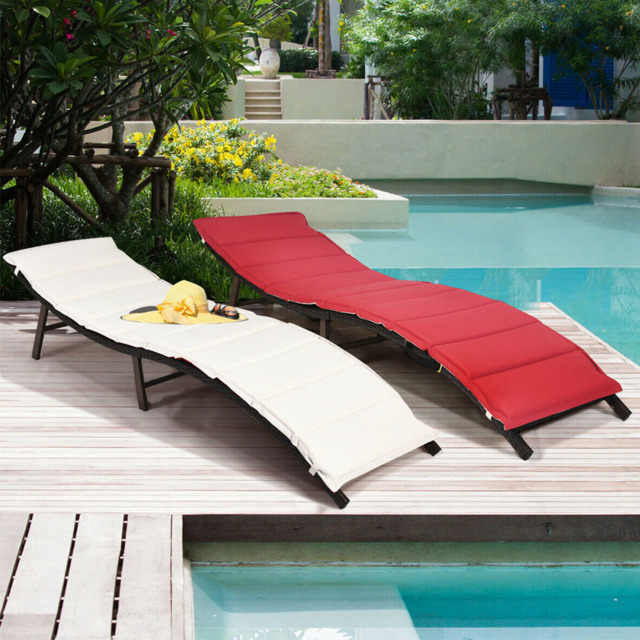 Costway Set of 2 Double Sided Cushioned Folding Sun Lounger - Size: 114 x 66 x 36cm - Multi - Wilko - image 1