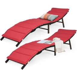 Costway Set of 2 Double Sided Cushioned Folding Sun Lounger - Size: 114 x 66 x 36cm - Multi - Wilko - thumbnail 3