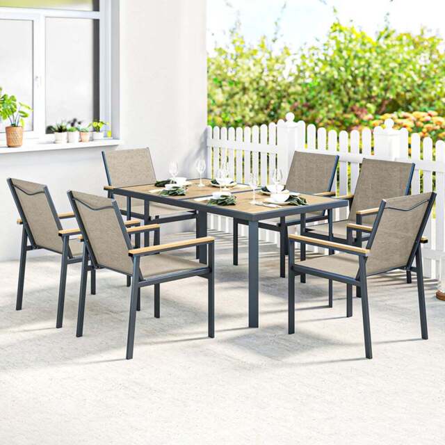 Outsunny 6 Seater Khaki Garden Dining Set - Wilko - image 1