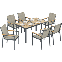 Outsunny 6 Seater Khaki Garden Dining Set - Wilko - thumbnail 3