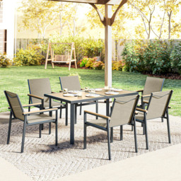Outsunny 6 Seater Khaki Garden Dining Set - Wilko - thumbnail 4
