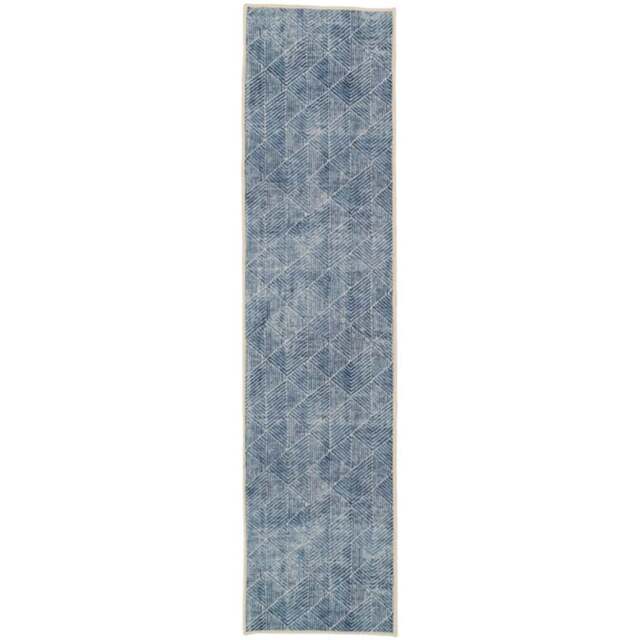 Kukoon Denim Blue Geometric Distressed Rug 60 x 240cm - Wilko - image 1