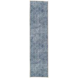 Kukoon Denim Blue Geometric Distressed Rug 60 x 240cm - Wilko - thumbnail 1