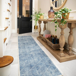 Kukoon Denim Blue Geometric Distressed Rug 60 x 240cm - Wilko - thumbnail 4