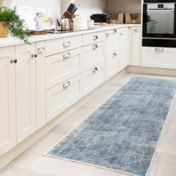 Kukoon Denim Blue Geometric Distressed Rug 60 x 240cm - Wilko - thumbnail 3