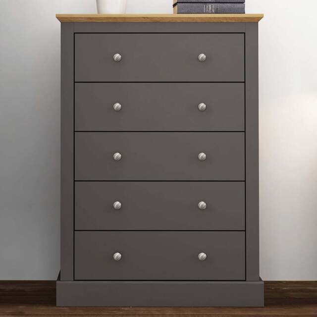 Devon 5 Drawer Charcoal Chest of Drawers - Grey - LPD Home - Wilko - image 1