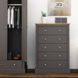 Devon 5 Drawer Charcoal Chest of Drawers - Grey - LPD Home - Wilko - thumbnail 5