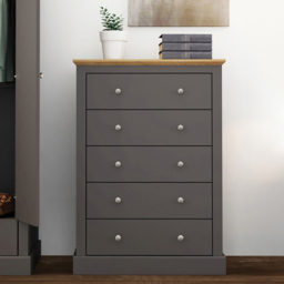 Devon 5 Drawer Charcoal Chest of Drawers - Grey - LPD Home - Wilko - thumbnail 4