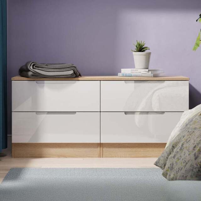 Crowndale Milan 4 Drawer White Gloss and Bardolino Oak Bed Box Ready Assembled - White Gloss & Bardolino Oak - Wilko - image 1