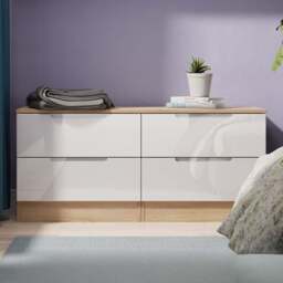 Crowndale Milan 4 Drawer White Gloss and Bardolino Oak Bed Box Ready Assembled - White Gloss & Bardolino Oak - Wilko - thumbnail 1