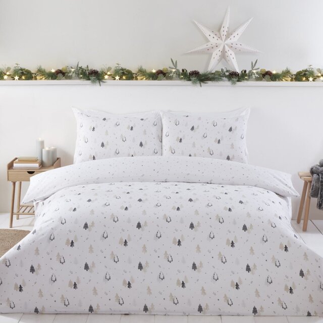 Winter Forest Duvet Set - White/Double - Wilko