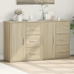 vidaXL Single Door 3 Drawer Sonoma Oak Sideboard Set of 2 - Size: 70 x 31 x 60cm - Brown - Wilko - thumbnail 1