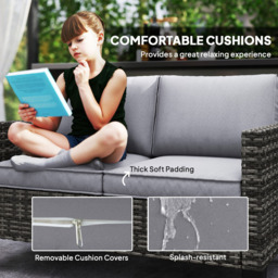 Outsunny 2 Seater Dark Grey Cushion Rattan Garden Sofa - Wilko - thumbnail 7