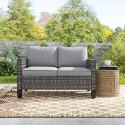 Outsunny 2 Seater Dark Grey Cushion Rattan Garden Sofa - Wilko - thumbnail 4