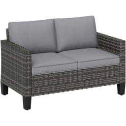 Outsunny 2 Seater Dark Grey Cushion Rattan Garden Sofa - Wilko - thumbnail 3