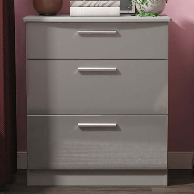 Crowndale Knightsbridge 3 Drawer Grey Gloss and Dusk Grey Deep Chest of Drawers Ready Assembled - Grey Gloss & Dusk Grey - Wilko - image 1
