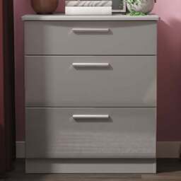 Crowndale Knightsbridge 3 Drawer Grey Gloss and Dusk Grey Deep Chest of Drawers Ready Assembled - Grey Gloss & Dusk Grey - Wilko - thumbnail 1