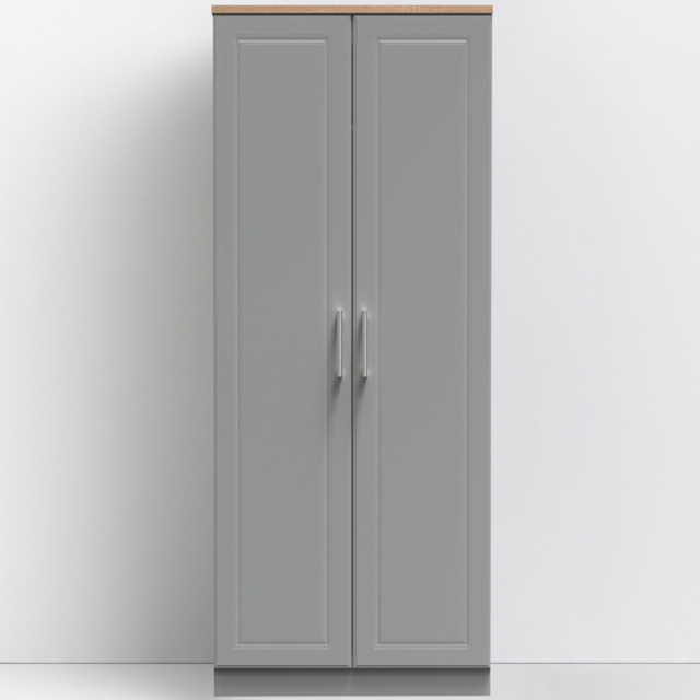 Crowndale Kent Ready Assembled 2 Door Dusk Grey and Bardolino Oak Wardrobe - Wilko - image 1