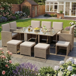 Garden Vida Cuba 10 Seater Natural PE Rattan Garden Dining Set - Wilko - thumbnail 1