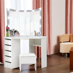 Portland 5 Drawer White Corner Dressing Table Set with LED Mirror - Size: 61 x 114 x 140cm - Wilko - thumbnail 5