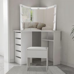 Portland 5 Drawer White Corner Dressing Table Set with LED Mirror - Size: 61 x 114 x 140cm - Wilko - thumbnail 7