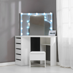 Portland 5 Drawer White Corner Dressing Table Set with LED Mirror - Size: 61 x 114 x 140cm - Wilko - thumbnail 4