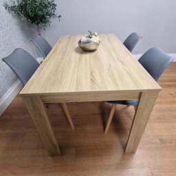 Kosy Koala 4 Seater Plastic Dining Table Set Oak Effect and Grey - Multi - Portland - Wilko