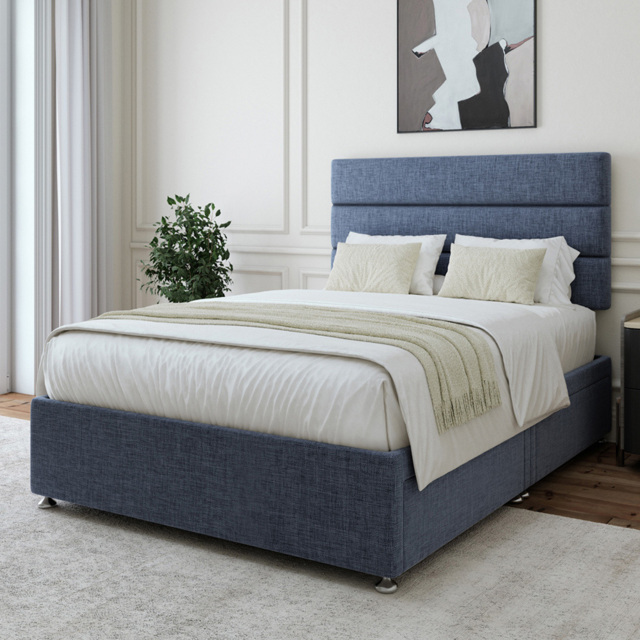 Bedmaster Small Double Midnight Linen 4 Drawer Divan Base with Milan Headboard - Blue - Wilko - image 1