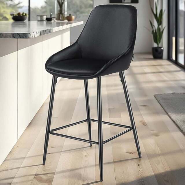 tectake Siera Black Velvet Look Bar Stool Set of 4 - Wilko - image 1