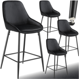 tectake Siera Black Velvet Look Bar Stool Set of 4 - Wilko - thumbnail 3