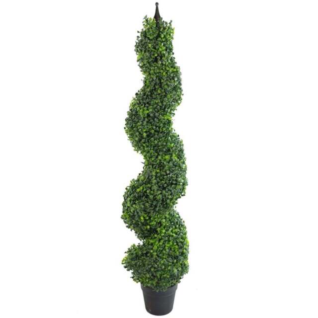 Leaf Boxwood Topiary Tall Artificial Spiral Tree Tower with Metal Top - Size: 120 x 30 x 30cm - Green - Wilko - image 1