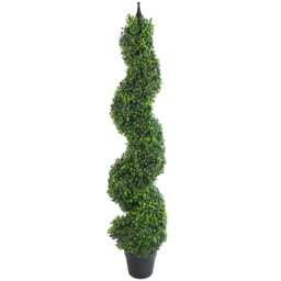 Leaf Boxwood Topiary Tall Artificial Spiral Tree Tower with Metal Top - Size: 120 x 30 x 30cm - Green - Wilko - thumbnail 1