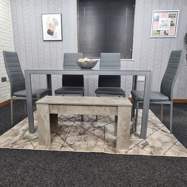 Kosy Koala 6 Seater Glass and Faux Leather Dining Bench Set Grey - Size: 96 x 40 x 40cm - Portland - Wilko - image 1