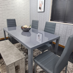 Kosy Koala 6 Seater Glass and Faux Leather Dining Bench Set Grey - Size: 96 x 40 x 40cm - Portland - Wilko - thumbnail 5